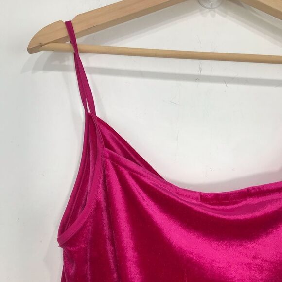 Anthropologie Maeve Vibrant Pink Velvet Tank Top with Semi Sheer Hemline - Picture 11 of 13